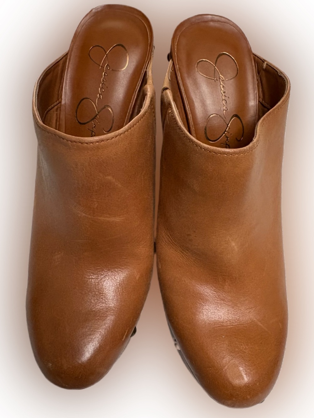 🤎💛JESSICA SIMPSON Brown Leather Wedge Clogs with Stud Trim🤎💛 - Picture 4 of 8